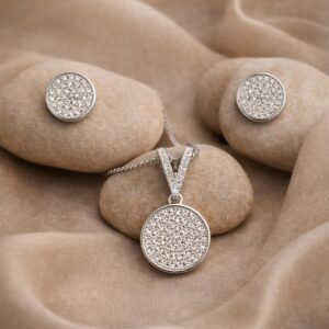 Silver Pavé Circle Pendant Set