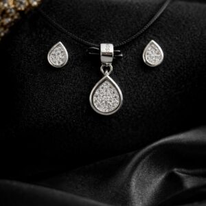Silver Teardrop Sparkle Pendant Set