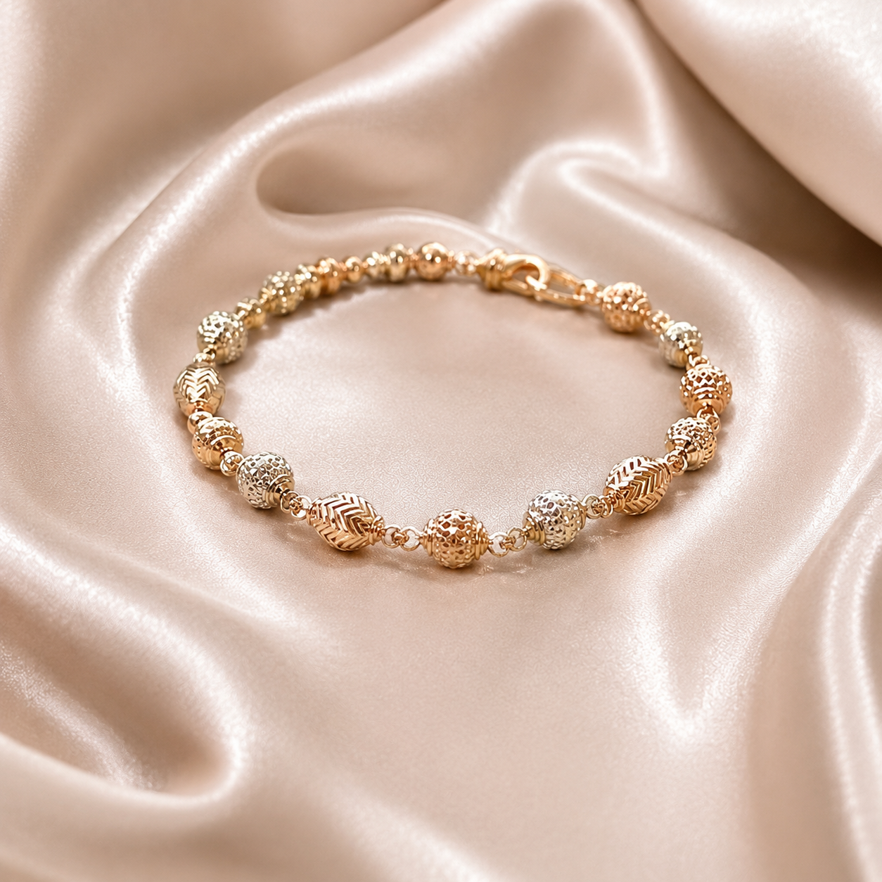 Rose Gold Silver Beads Bracelet