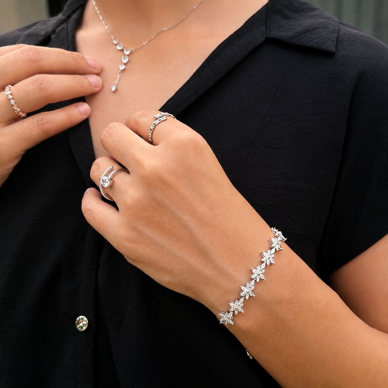 Silver Flower Zircon Bracelet - Image 2