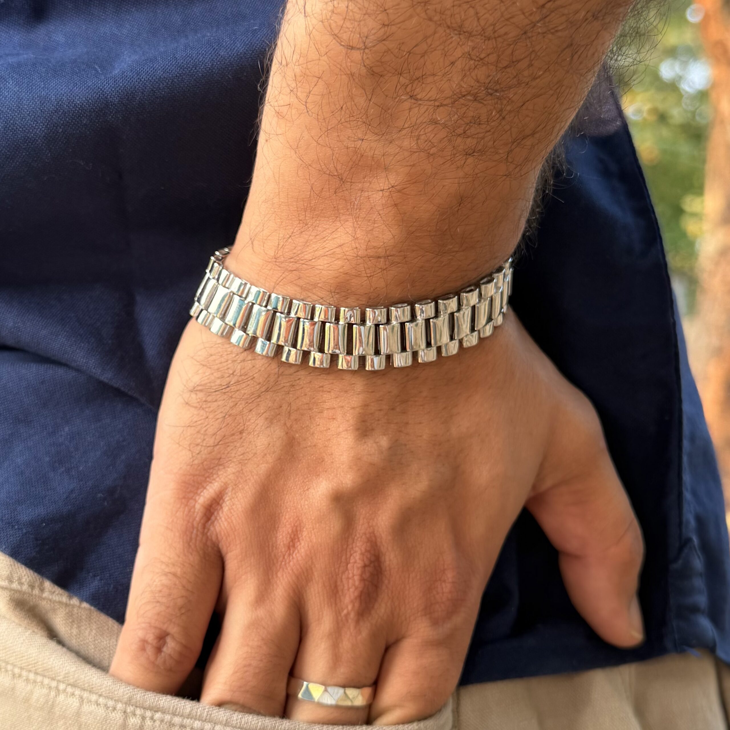 Silver Classic Bold Bracelet For Him - Image 2