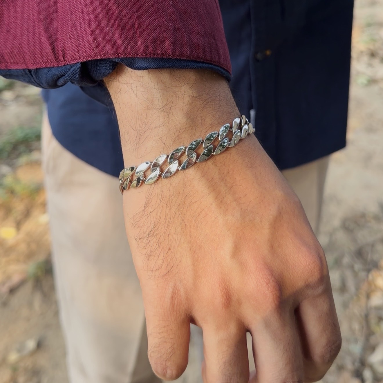 Silver Wave Bracelet For Him - Image 3
